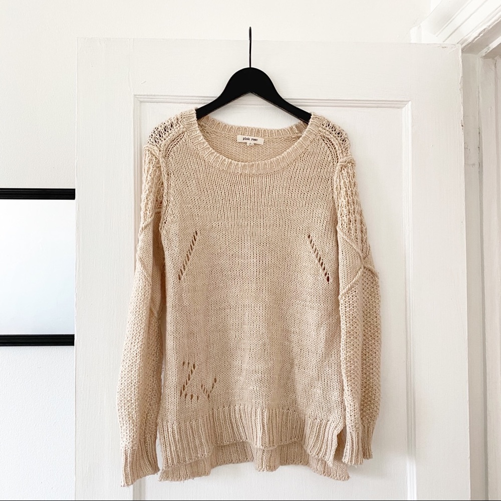 Pink Rose Wool Blend Distressed Sweater